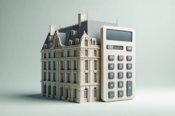 Une calculatrice et un immeuble